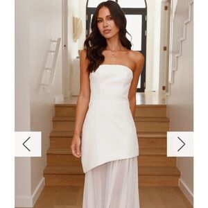Strapless White Asymmetrical Shell Dress